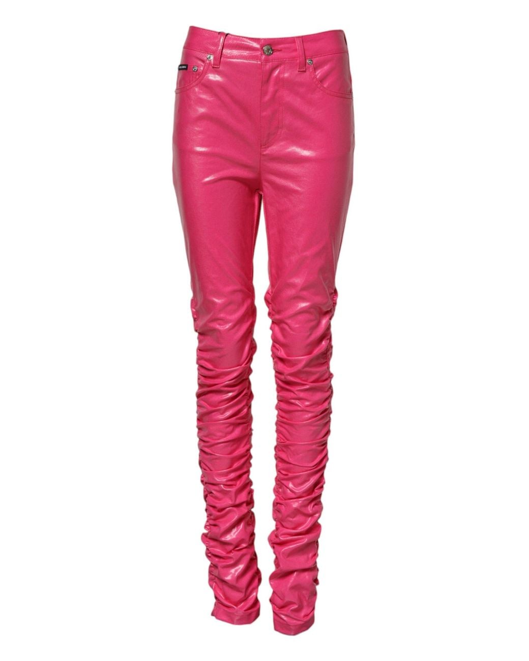 Dolce & Gabbana Pink Ruched Leather Pants