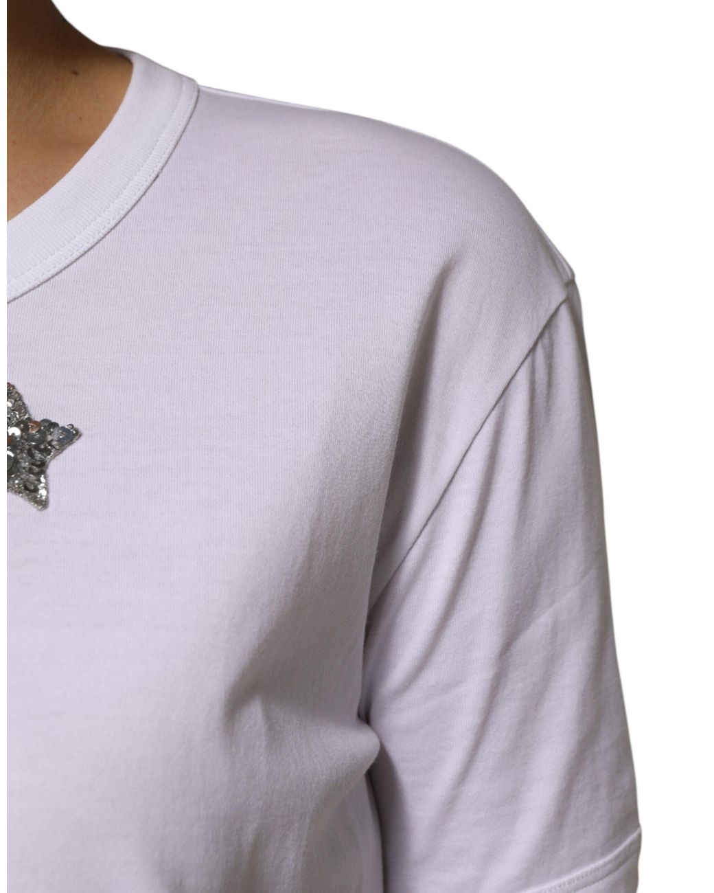 Dolce & Gabbana White Cotton Sequin Embellished Top T