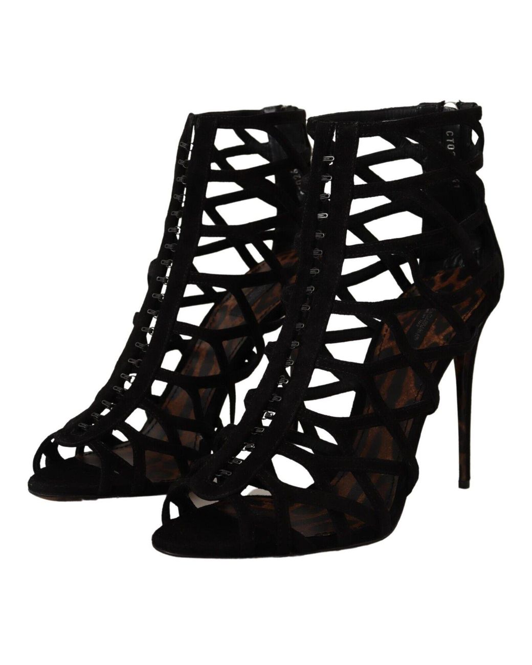 Dolce & Gabbana Black Cage Sandals Suede Heels Leather