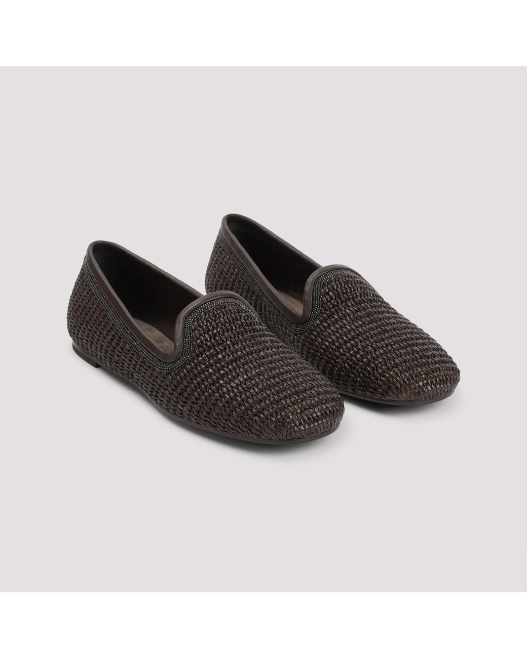 Brunello Cucinelli Brown Elegant Raffia And Leather Sandals