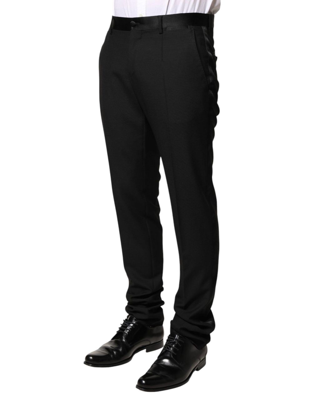 Dolce & Gabbana Black Wool Mid Waist Dress Trousers Pants Virgin Silk Polyester for men