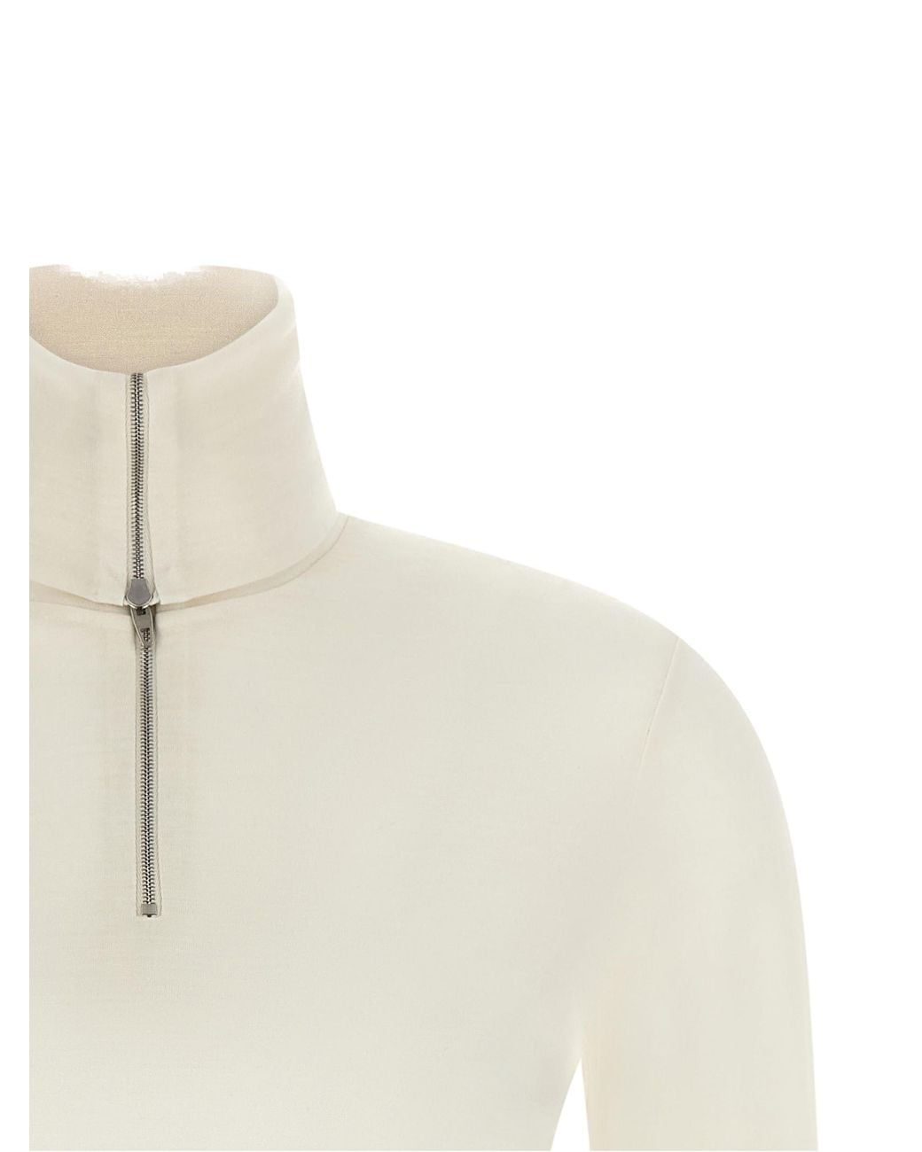 Jil Sander White Jil Sander Half-Zip Virgin Wool Blend Sweater