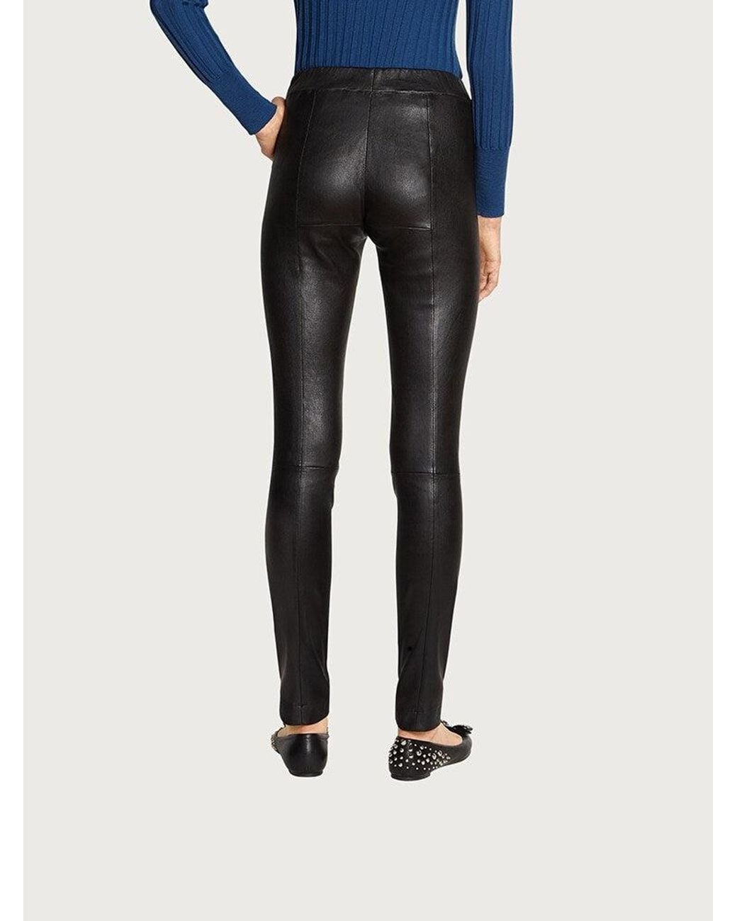 Ferragamo Blue Leather-Trousers