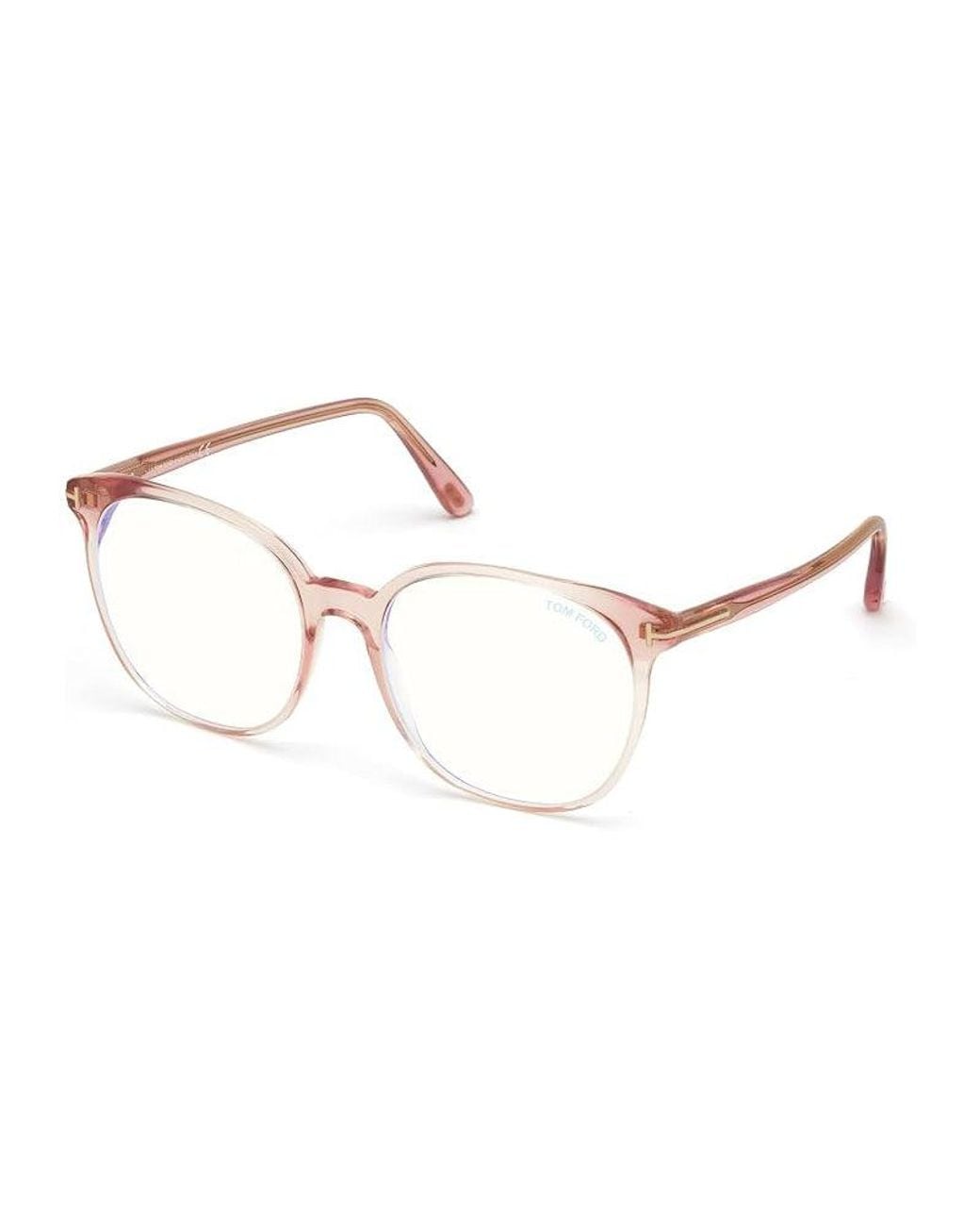 Tom Ford Metallic Eyeglasses Round Full Rim, Shiny Transparent Blush Frame And Clear Demo Lenses Lens Tf5671-F-B072 Sunglasses