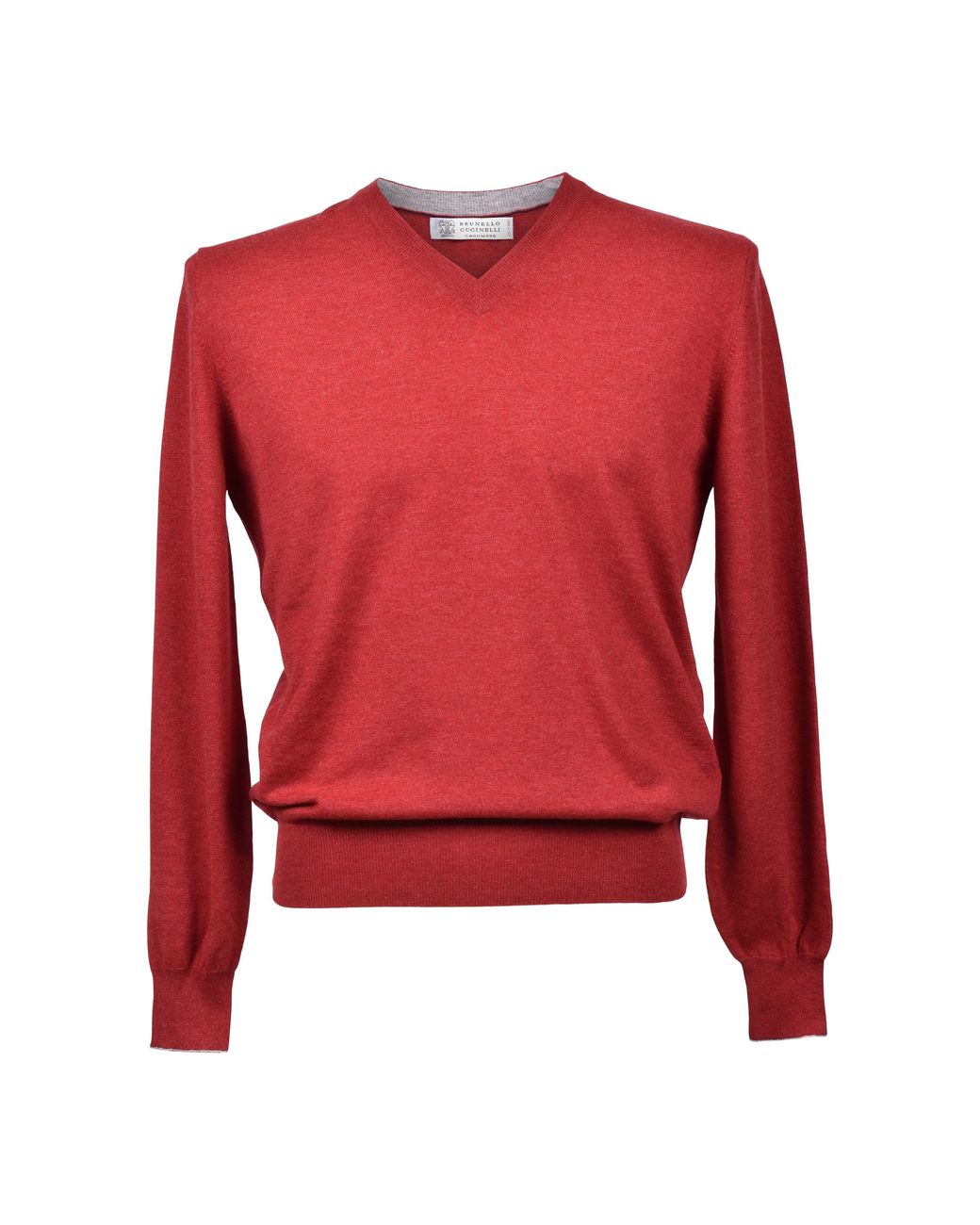 Brunello Cucinelli Red Cashmere V Neck Sweater for men