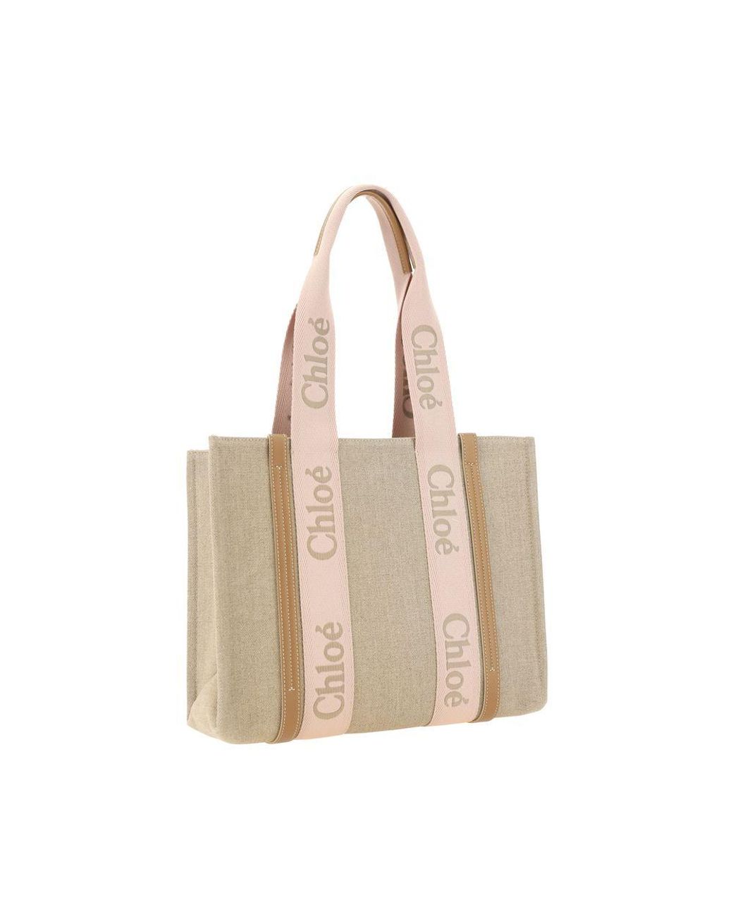 Chloé Natural Brown Linen Shoulder Bag