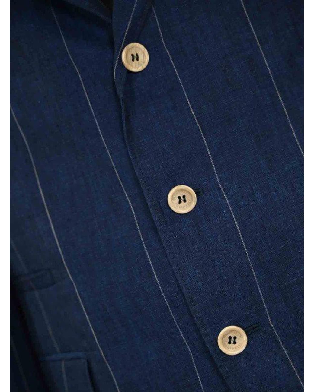 Brunello Cucinelli Blue Linen Pinstripe Suit for men