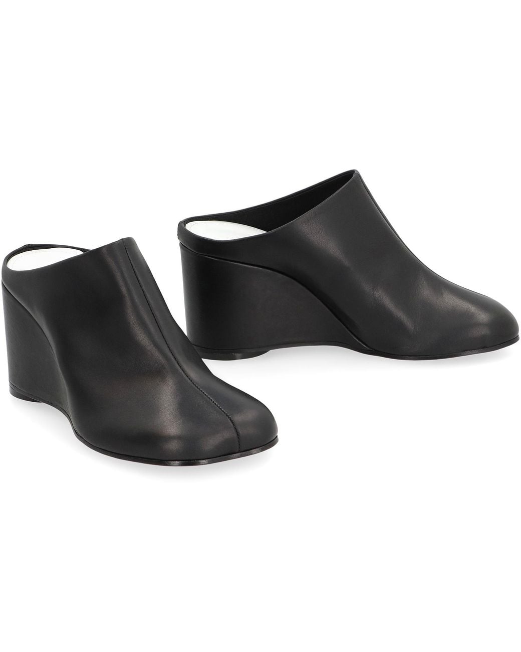 MM6 by Maison Margiela Black Leather Mules Calf Sandal
