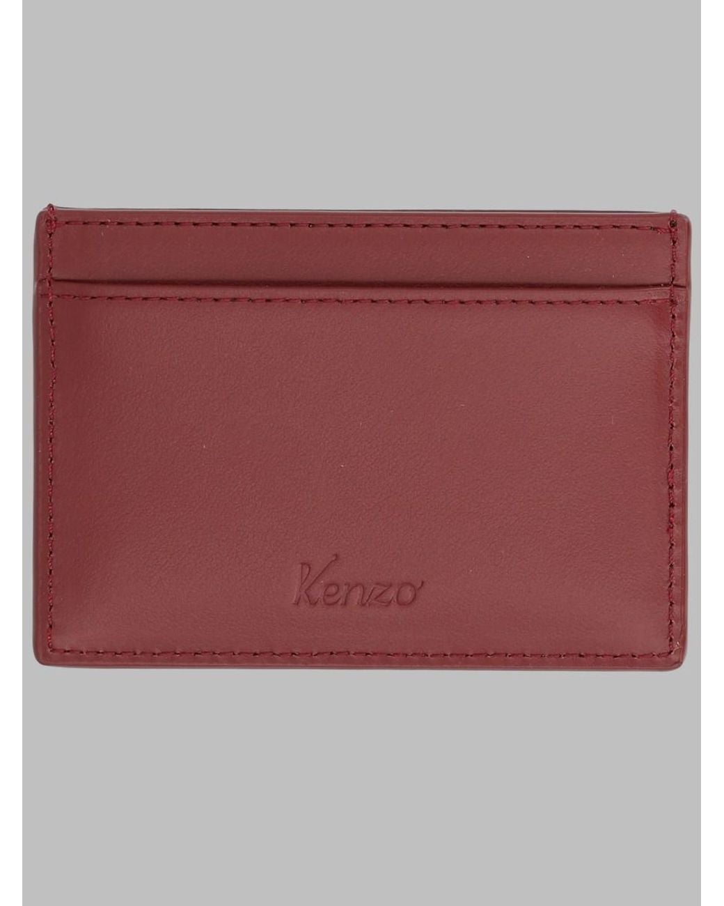 KENZO Red Card Holder Eiffel Tower Cow Leather Wallets & Purses for men