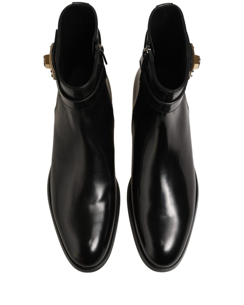 Dolce & Gabbana Black Leather Buckle Mid Calf Boots Shoes for men