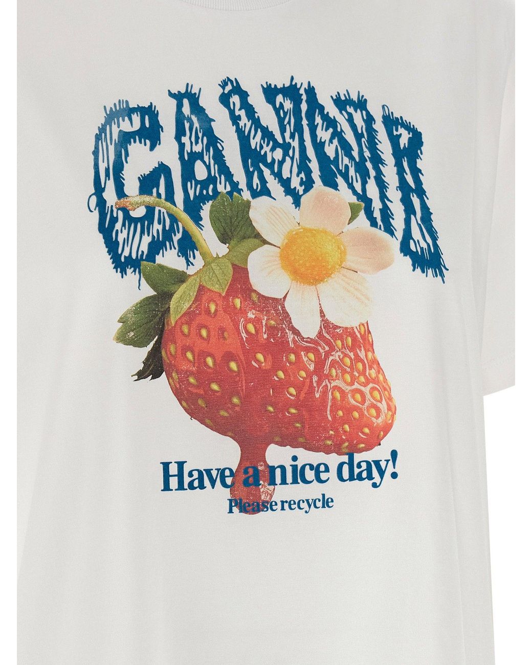 Ganni White Strawberry-Print Cotton Jersey T-Shirt