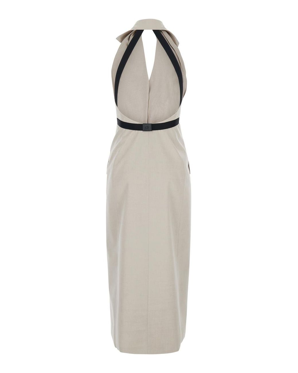 Max Mara White Dress With Notched Lapels And Open Back — Cotton