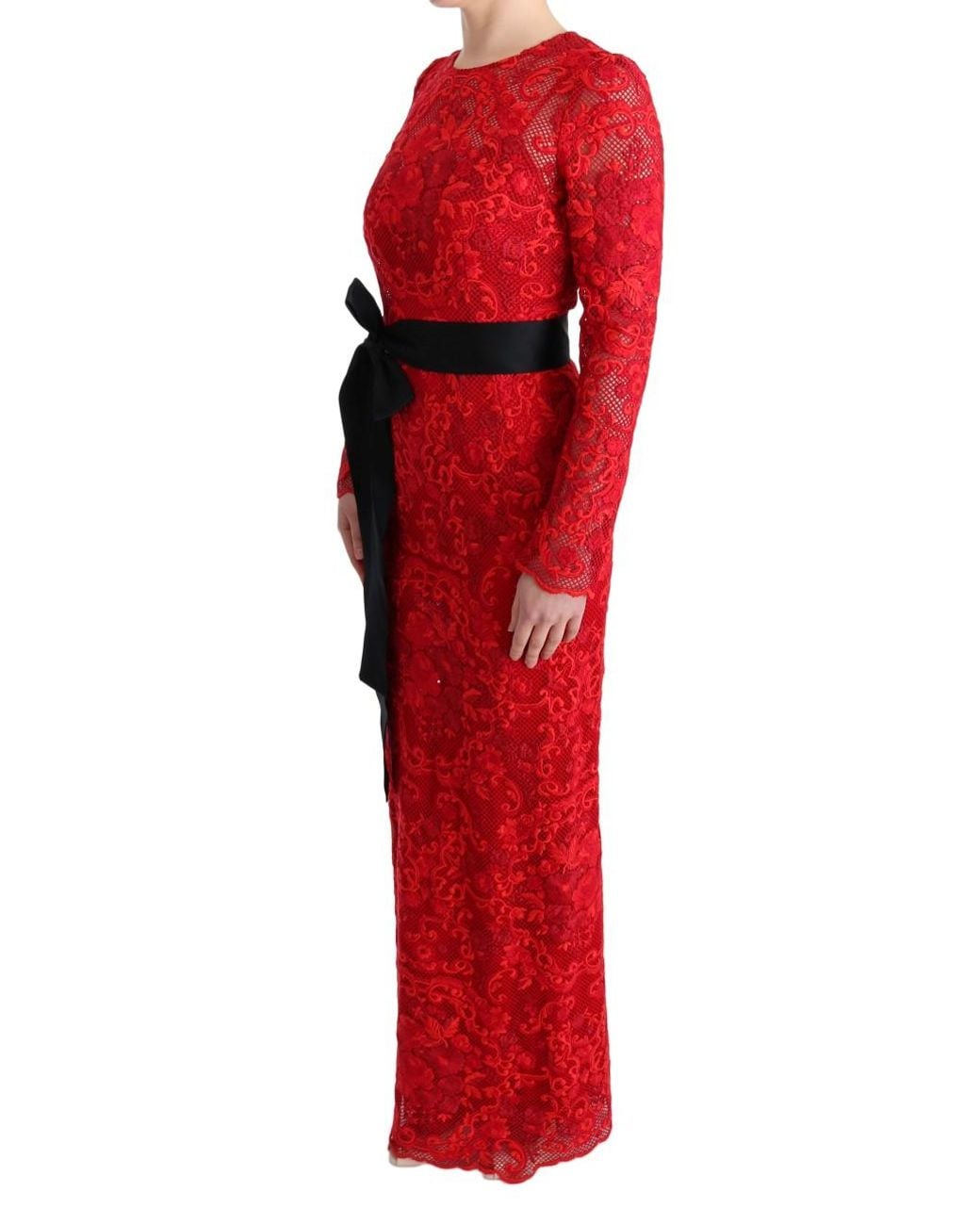 Dolce & Gabbana Red Floral Ricamo Sheath Long Dress