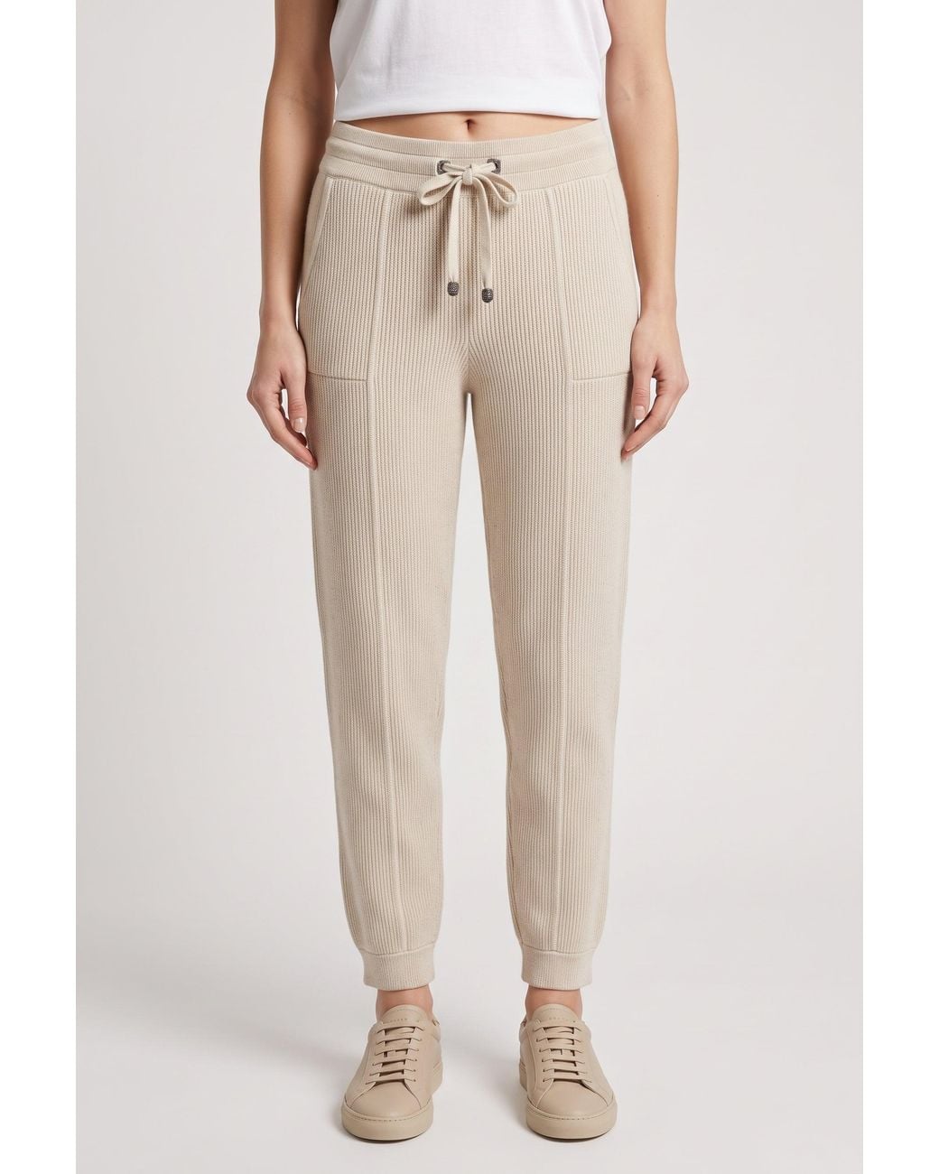 Brunello Cucinelli Natural Ribbed Knit Trousers