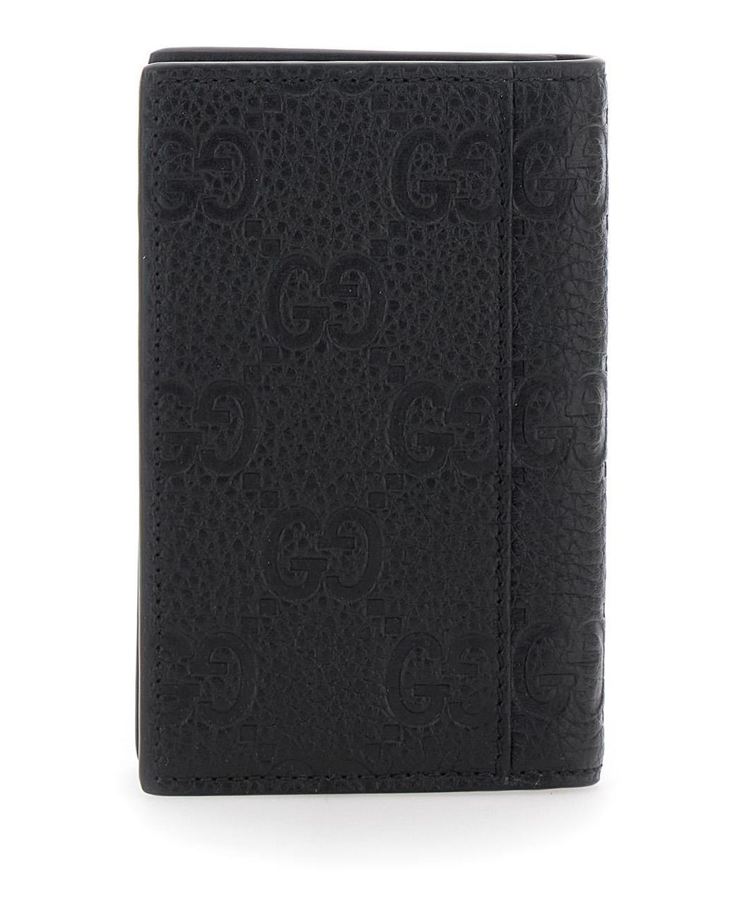 Gucci Black Bi-Fold Wallet Gg Hammered Leather Calf for men