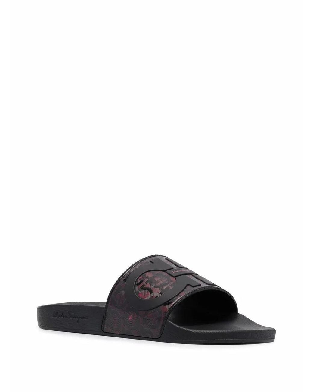 Ferragamo Black Ferragamo Groove Logo-Embossed Sliders for men