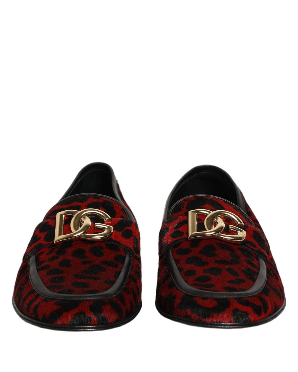 Dolce & Gabbana Red Leopard Print Pony Hair Dress Loafers Shoes Calf Fur for men