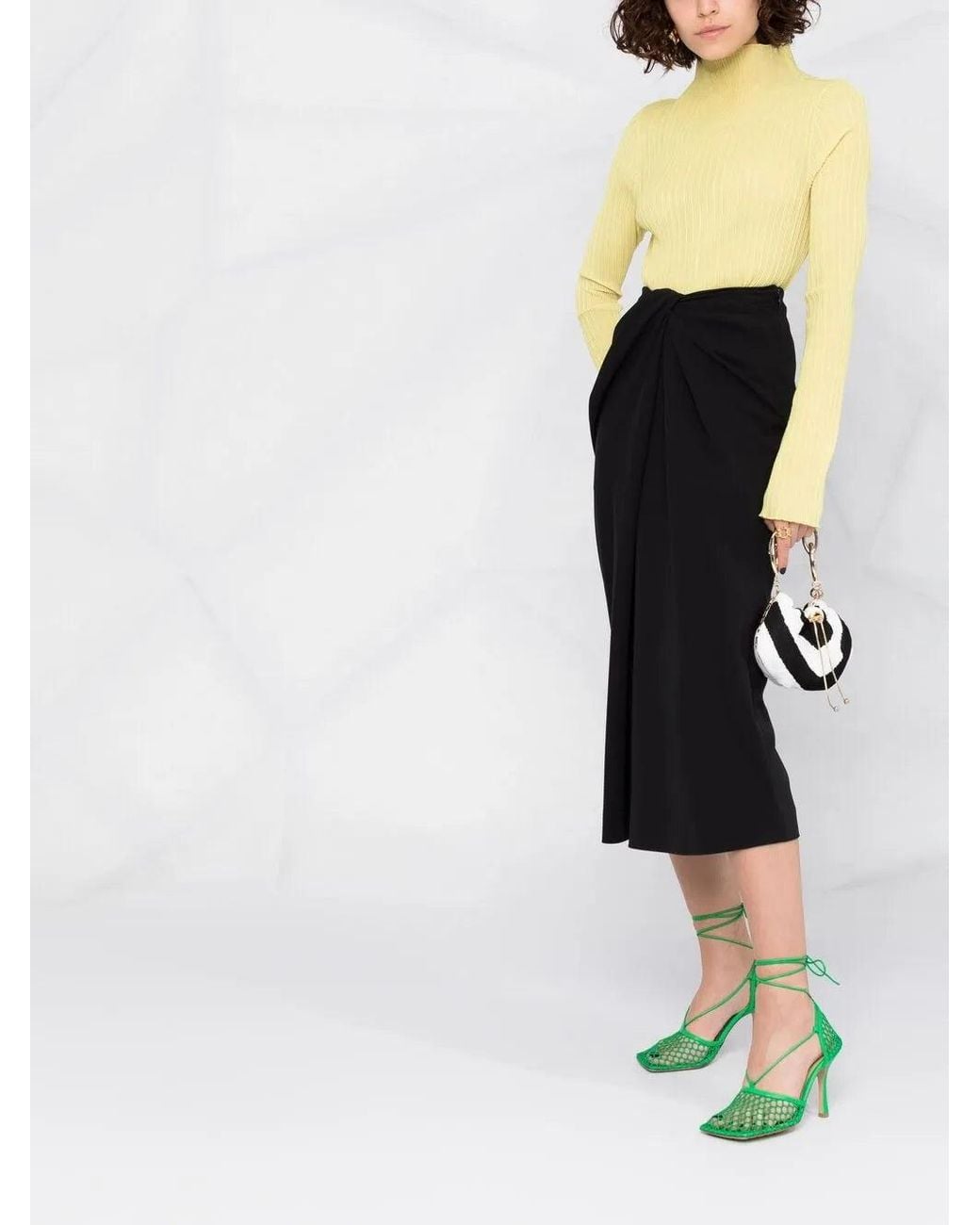 Valentino Yellow Twist-Detail Pencil Skirt