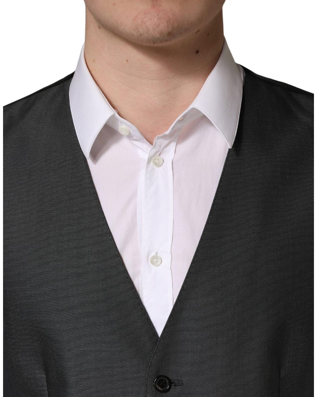 Dolce & Gabbana Black Dark Single Breasted Waistcoat Vest Virgin Wool Silk Clothing for men