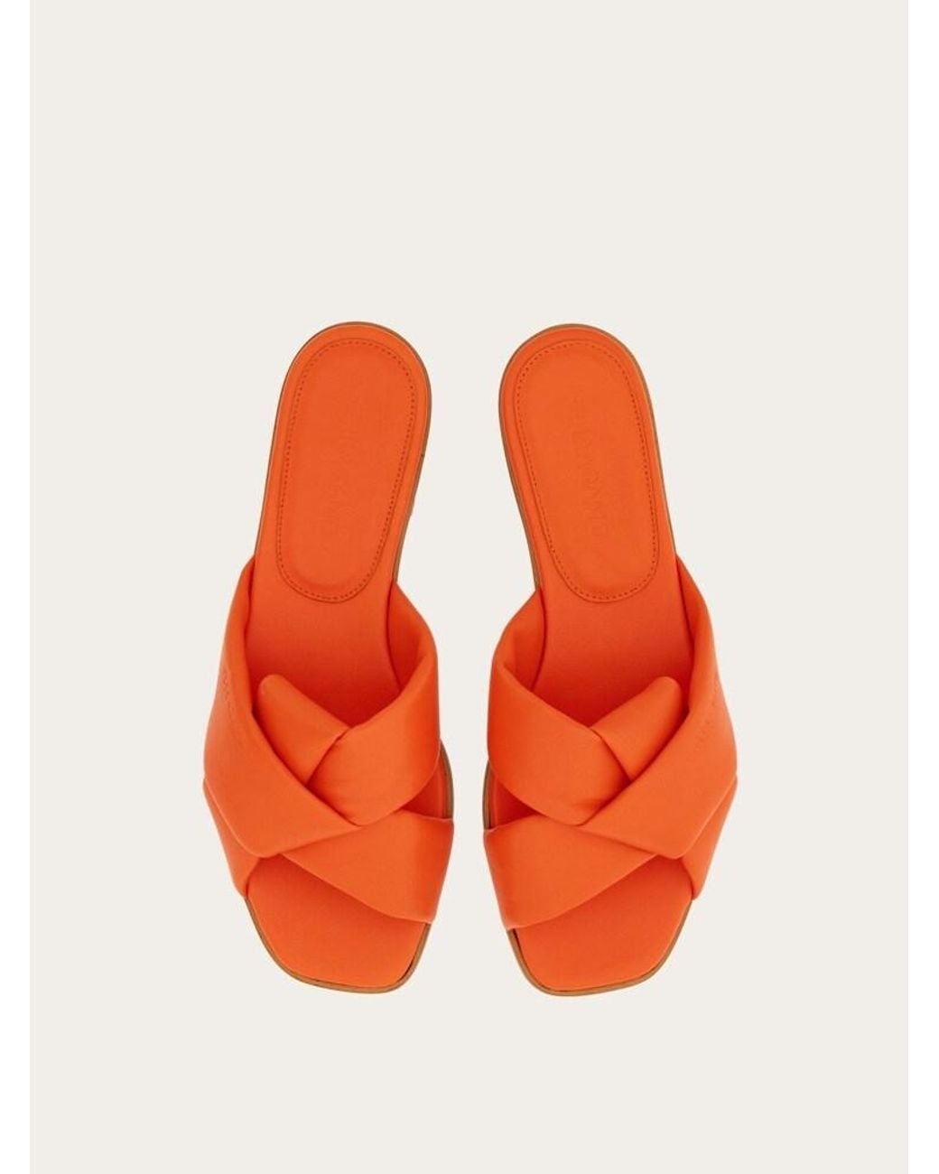 Ferragamo Orange Lambskin Slide Sandals