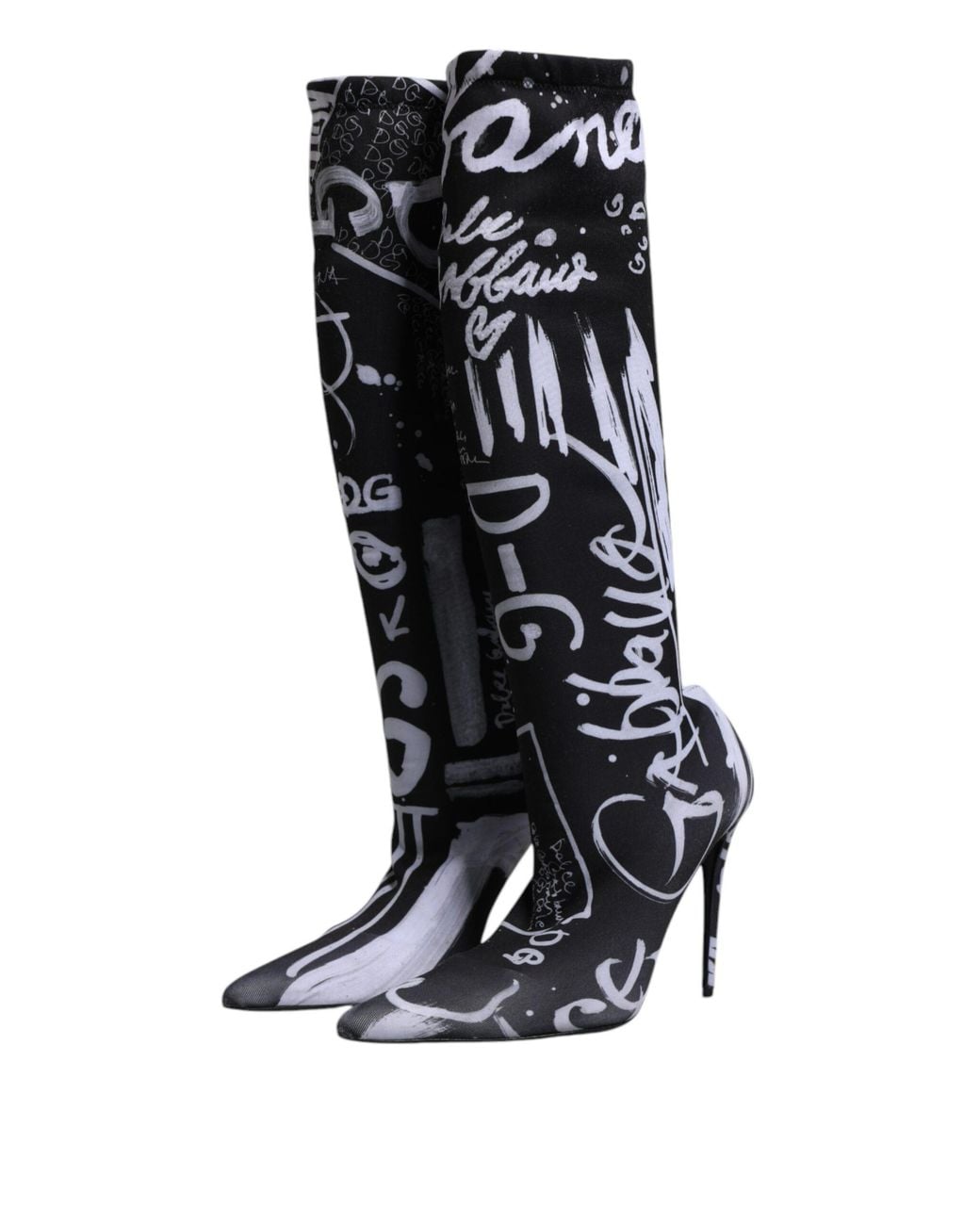 Dolce & Gabbana Black Printed Sock Boots High Heel Style