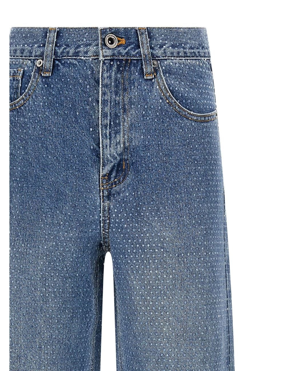 Self-Portrait Blue Rhinestone-Embellished Straight-Leg Jeans