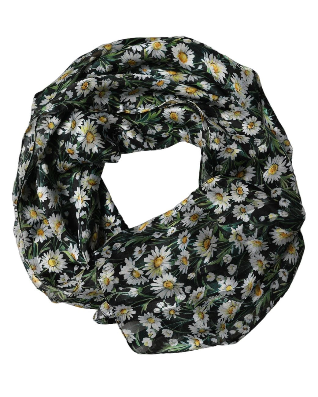 Dolce & Gabbana Green Floral Daisy Square Foulard Scarf And Silk
