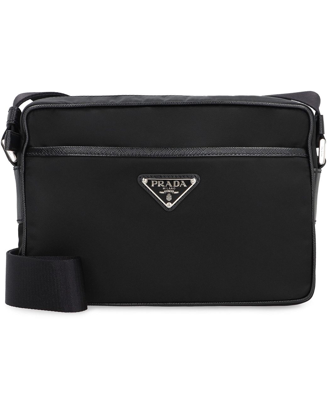 Prada Black Messenger Bag Re-Nylon Calf Leather for men