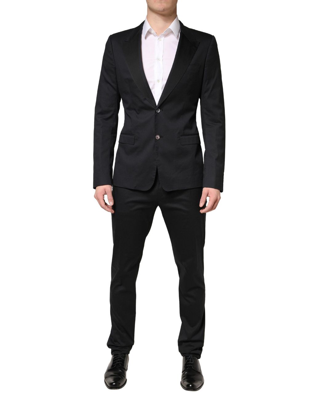 Dolce & Gabbana Black Cotton Single Breasted 2 Piece Suit Elastane Nylon Silk for men