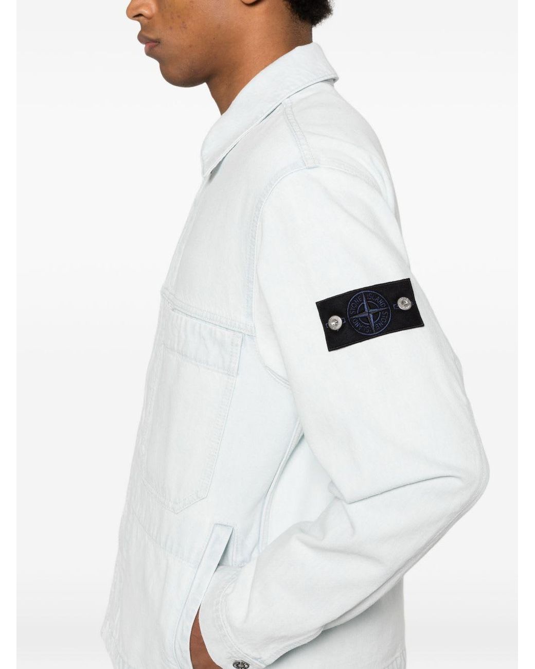 Stone Island White Denim Cotton Jacket for men