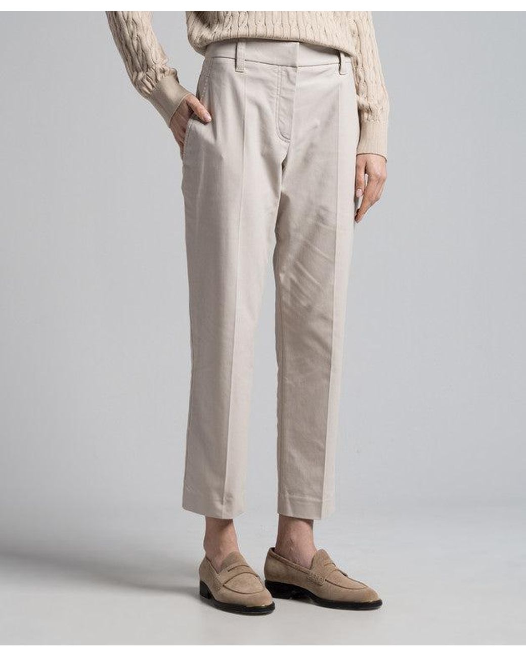 Brunello Cucinelli Pink Light Neutral Slim Cotton Trousers With Front Crease
