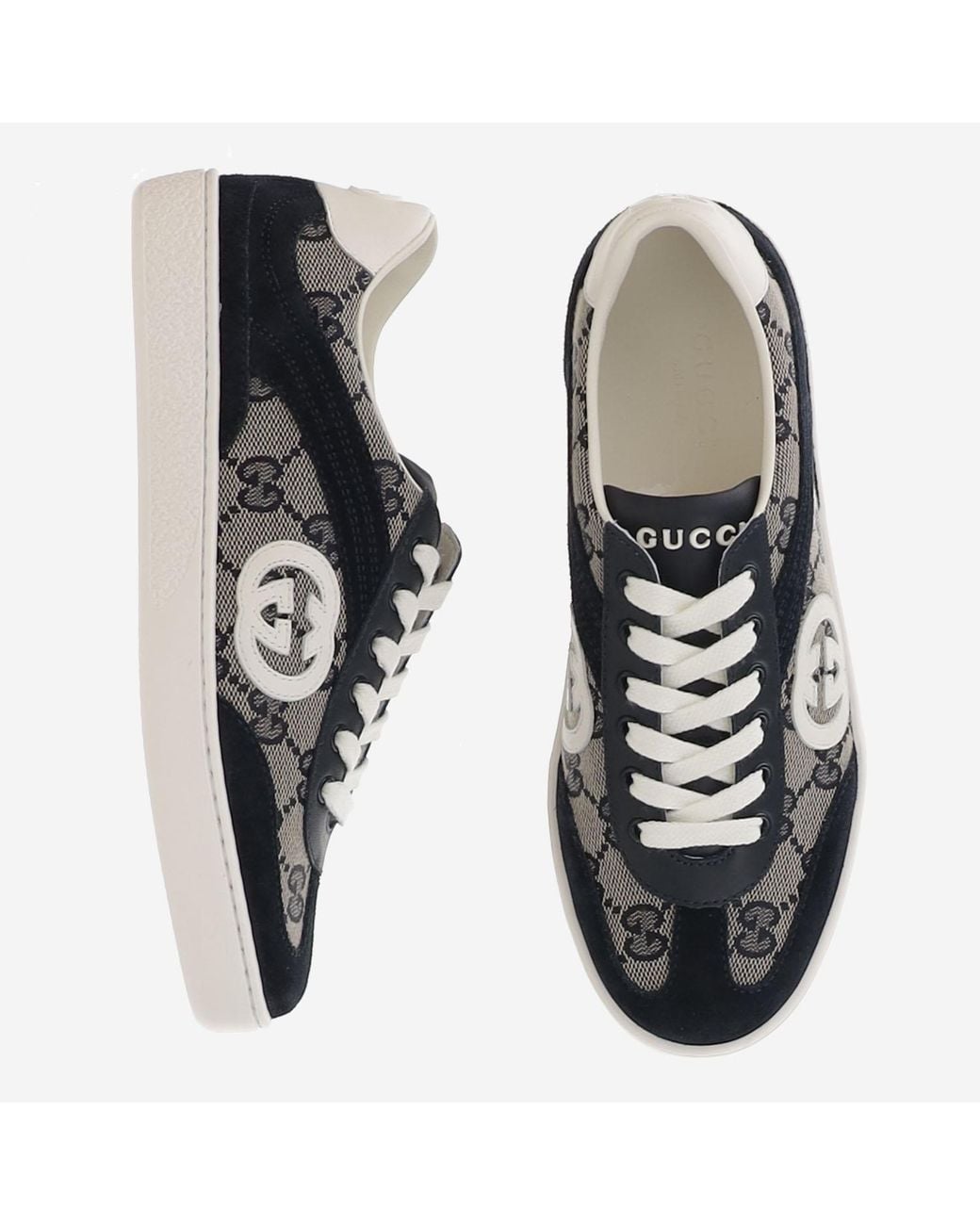 Gucci Gray Gg Fabric And Leather Sneakers Trainers for men
