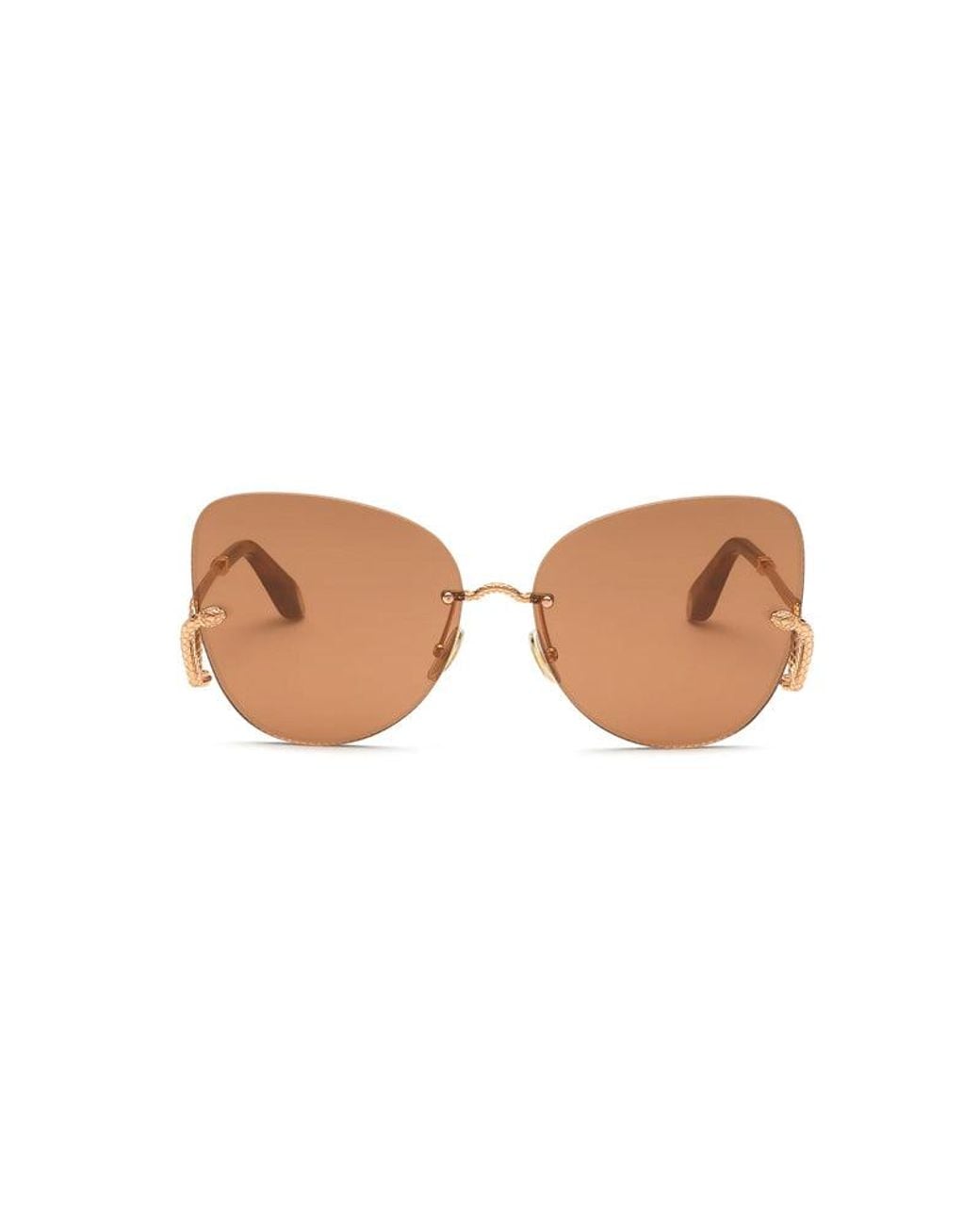Roberto Cavalli Brown Sunglasses Butterfly Rimless, Copper Frame And Lens Src0628Fcx