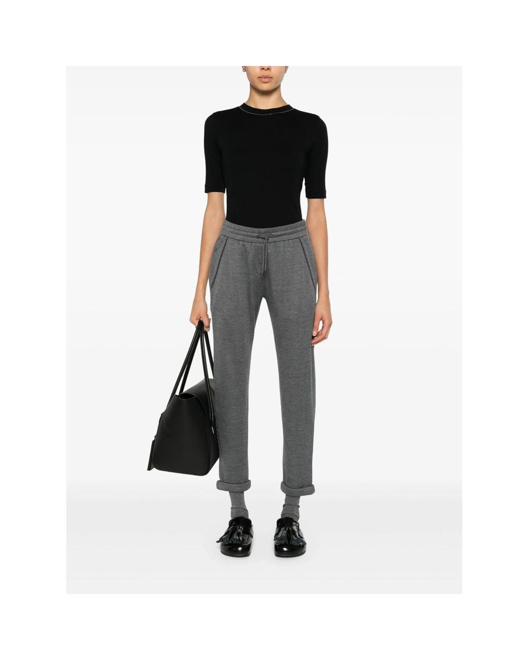 Brunello Cucinelli Gray Monili-Detail Track Pants