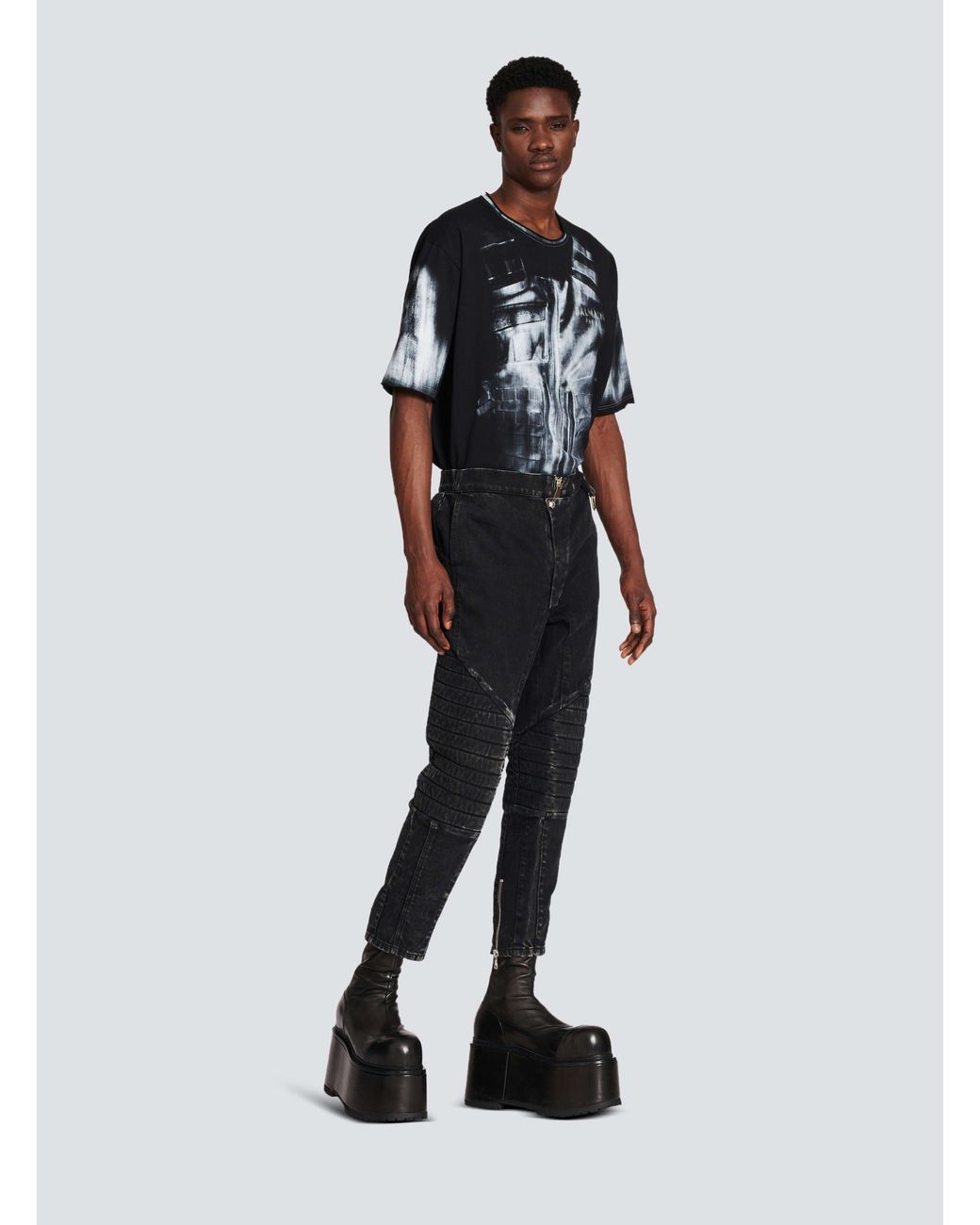 Balmain Black Acid Wash Denim Pants for men