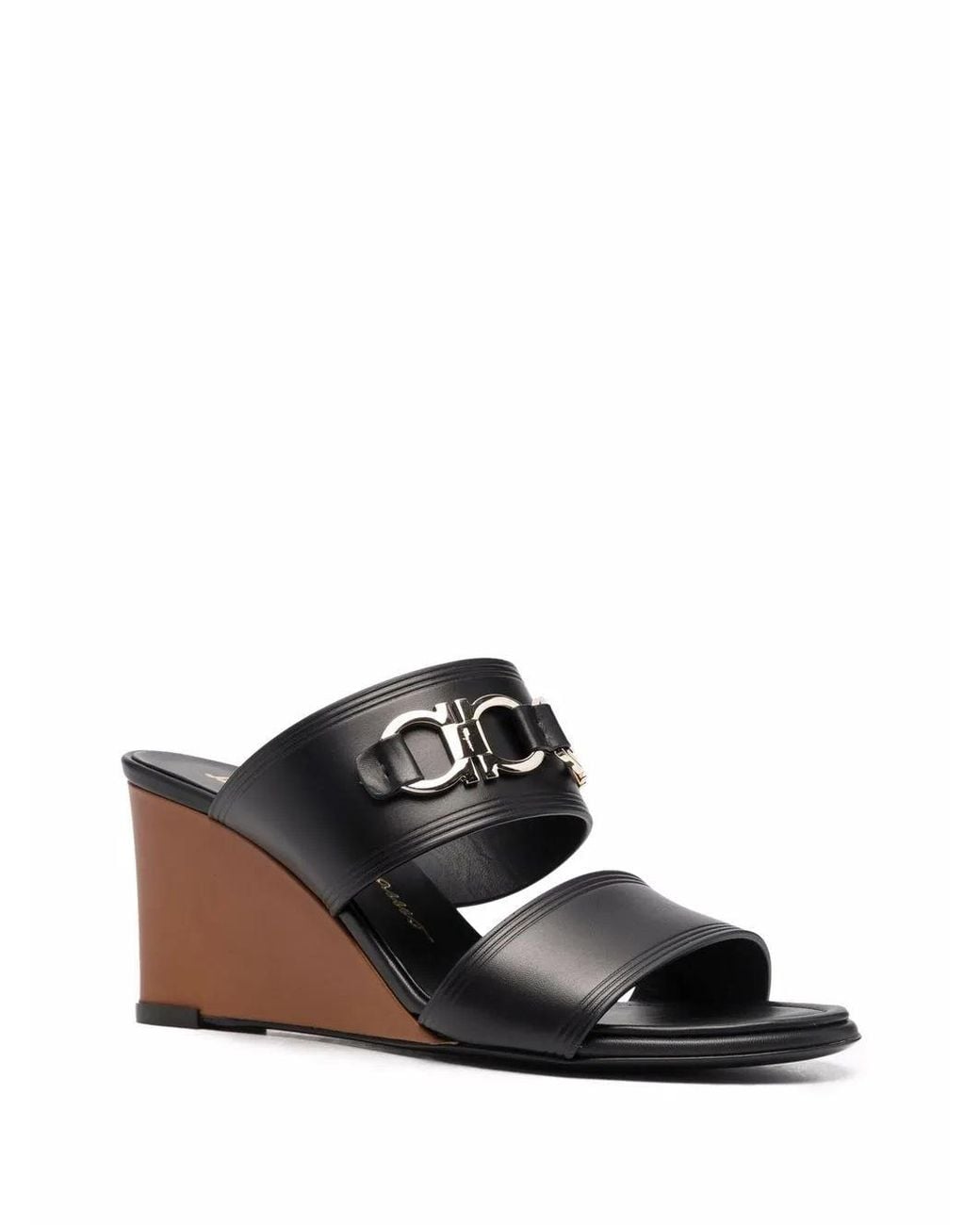 Ferragamo Black Horsebit-Detail Open Toe Sandals