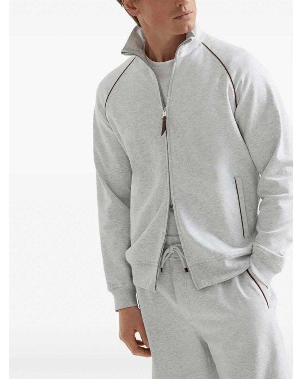 Brunello Cucinelli Gray Pearl Zip-Up Track Jacket for men