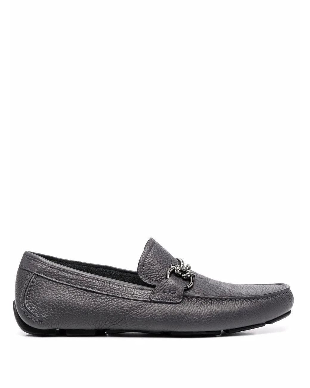 Ferragamo Black Gancini Pebbled Driving Shoes for men
