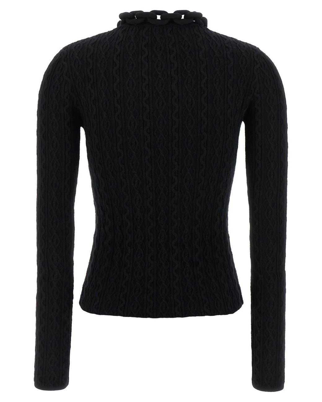 Rabanne Black Ribbed Wool-Cashmere With Chain Neckline Sweater