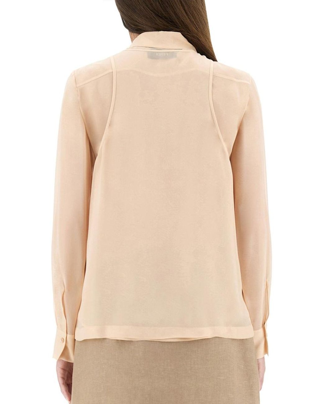 Fendi Natural Top Embroidered Georgette Silk Shirt