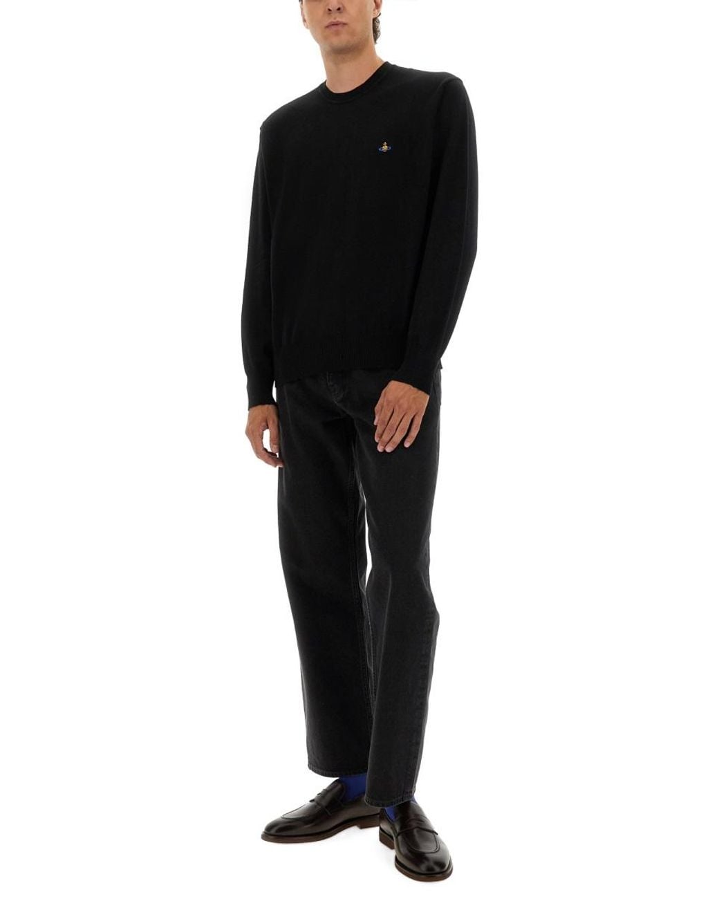 Vivienne Westwood Black Jersey With Logo Cotton Cashmere Jumpers for men