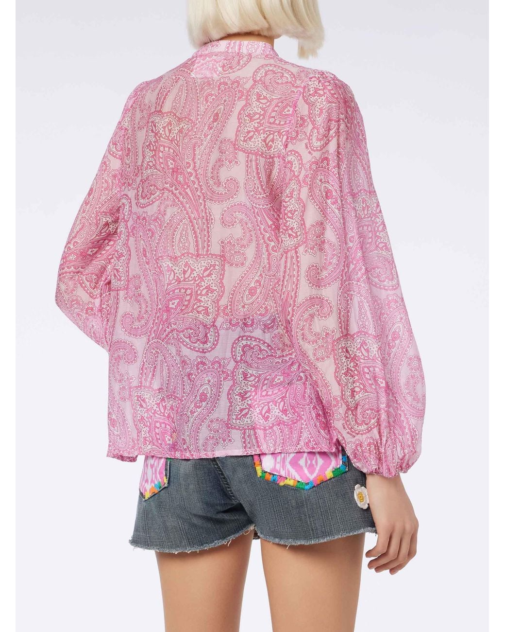 Mc2 Saint Barth Pink Harper Silk Voile Blouse With Paisley Print