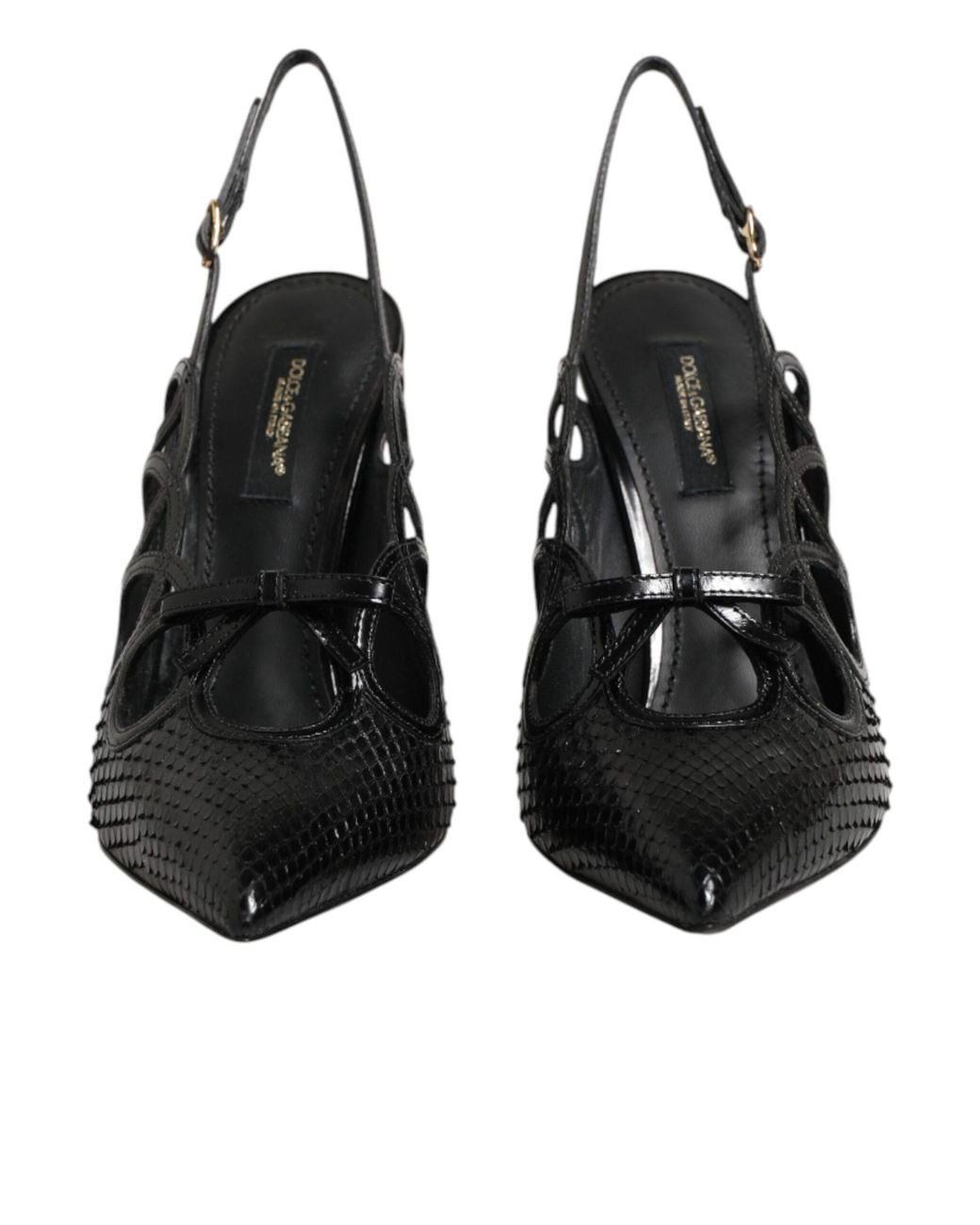 Dolce & Gabbana Black Leather High Heels Slingback Shoes Moluro Python+21Lf