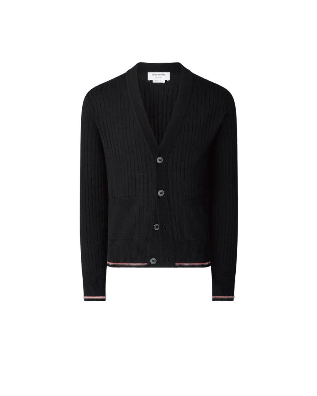 Thom Browne Black Thom Browne Ribbed Merino Wool Cardigan for men