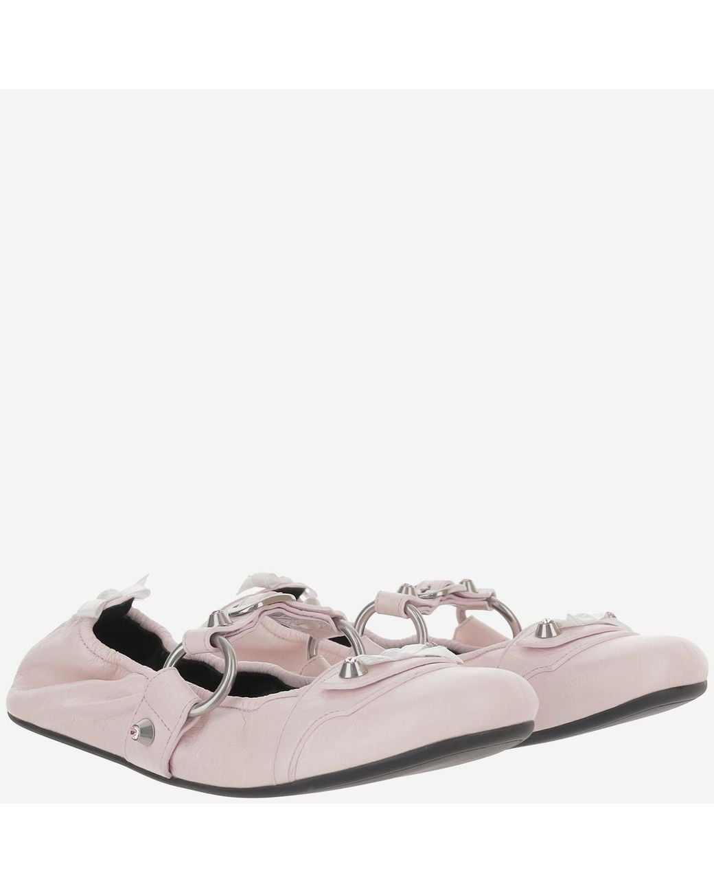 Balenciaga White City Flat Leather Ballerina Flats With Bows Lambskin