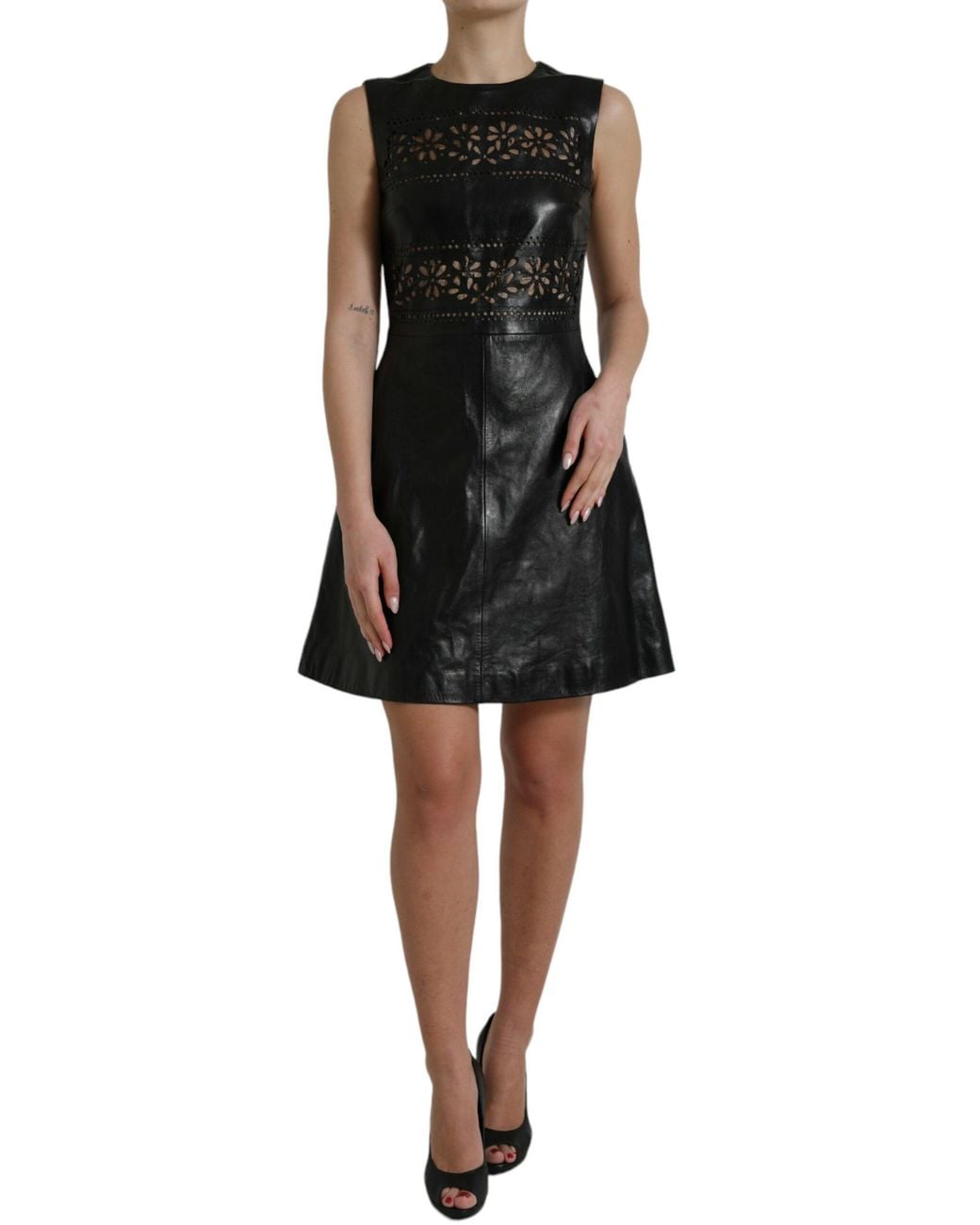 RED Valentino Black Shiny Nylon Cut Out A-Line Mini Dress