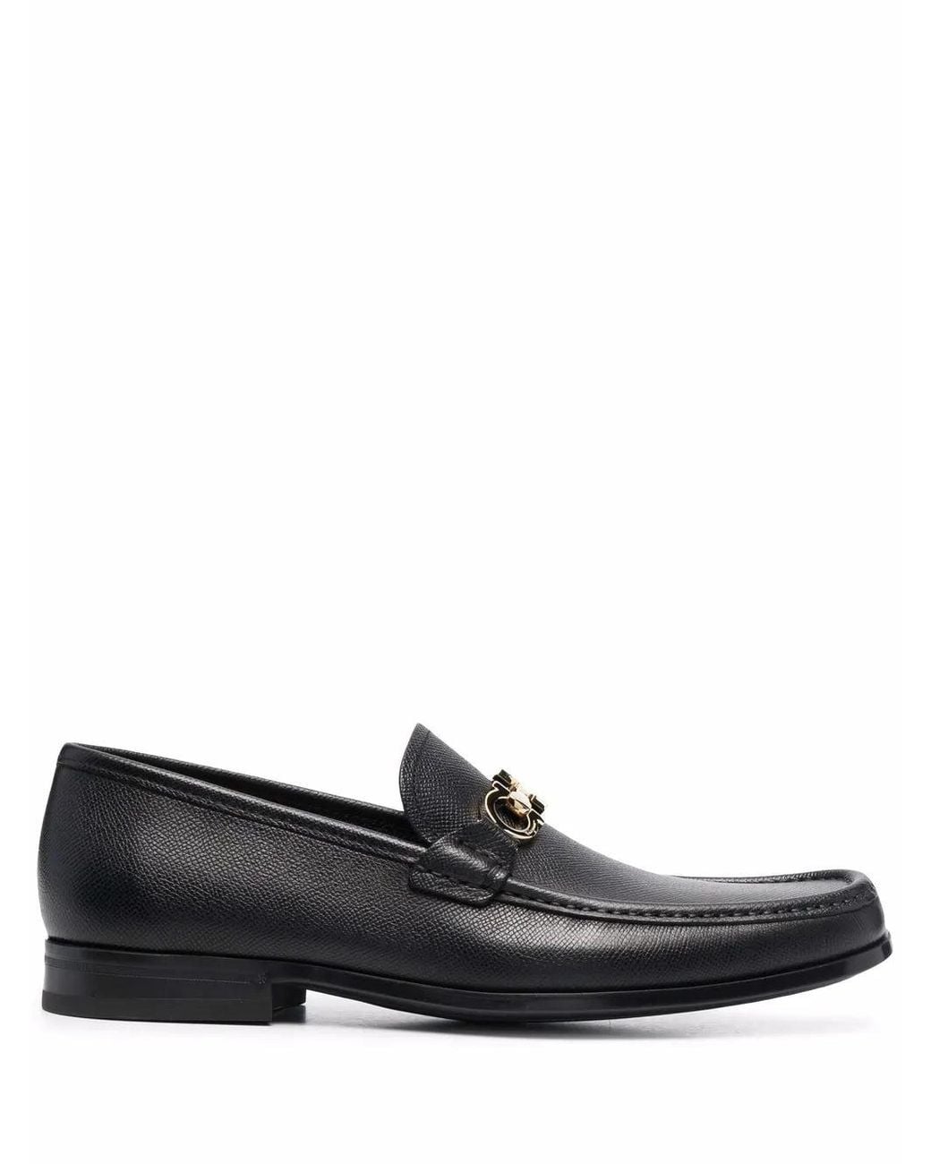 Ferragamo Black Gancini-Plaque Leather Loafers for men