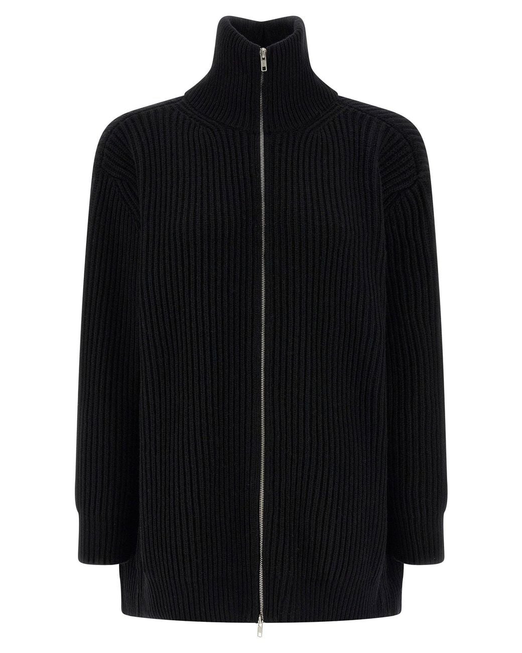 MM6 by Maison Margiela Black Ribbed Wool Knit Cardigan