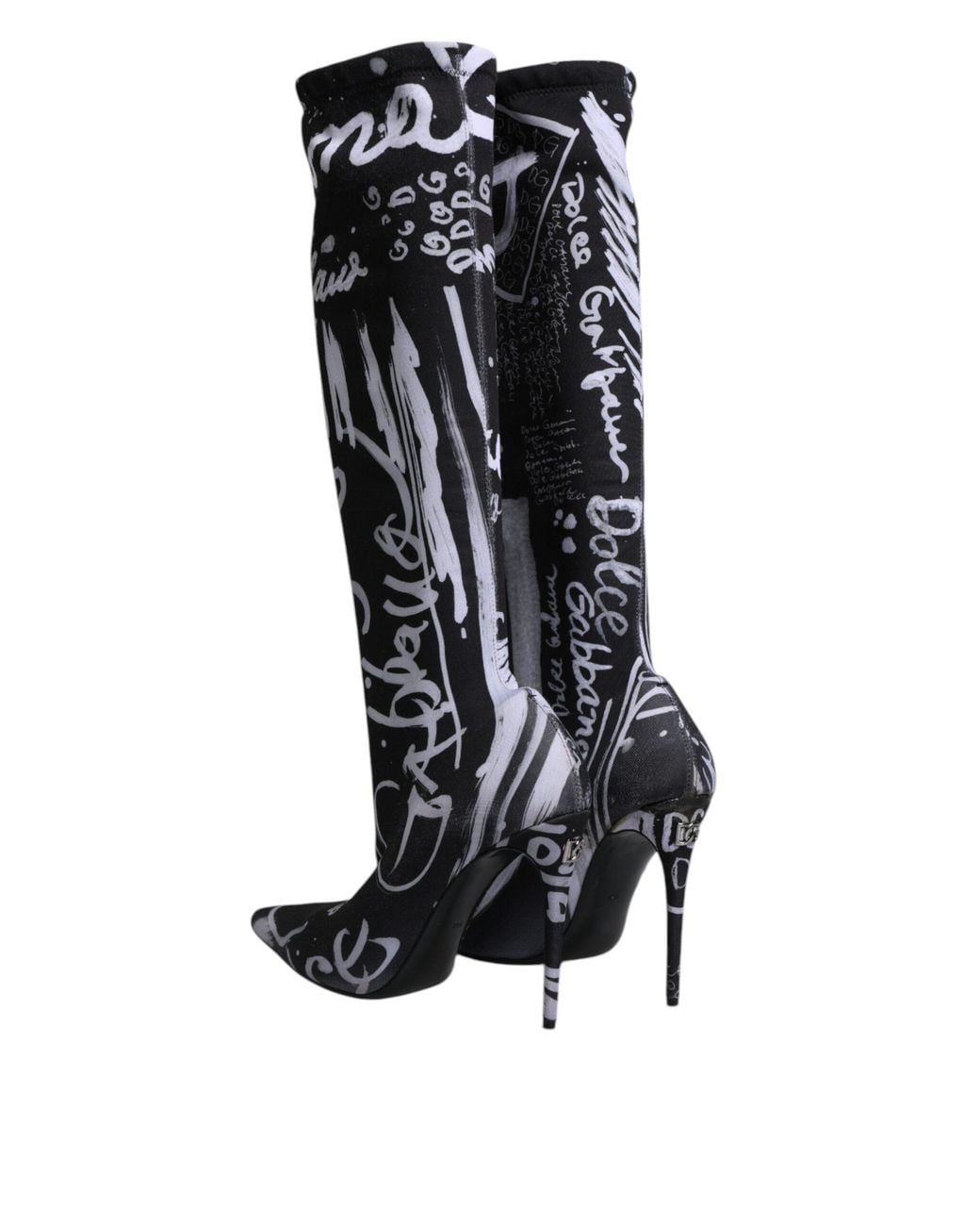 Dolce & Gabbana Black Printed Sock Boots High Heel Style
