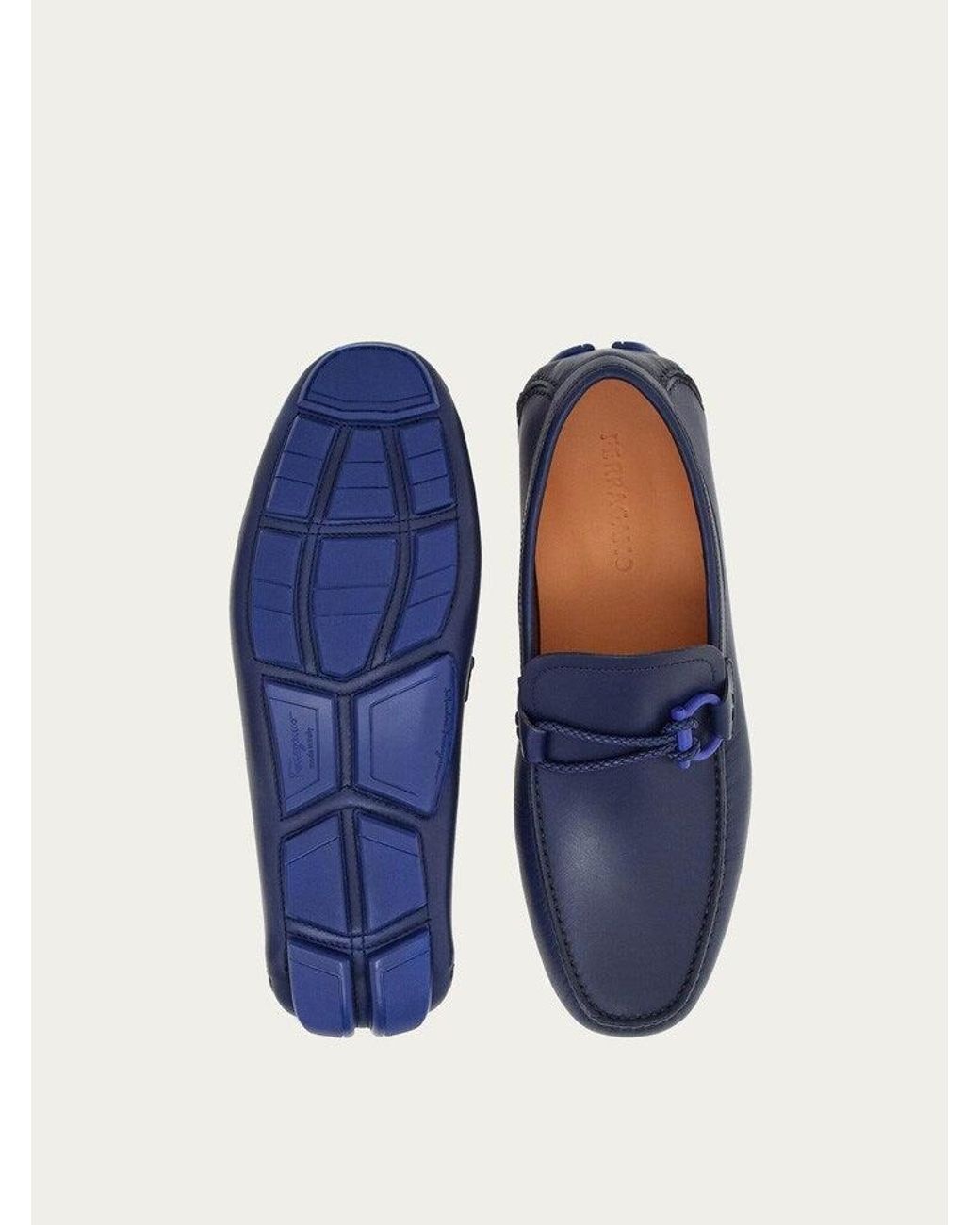 Ferragamo Blue Calf Leather Loafers for men
